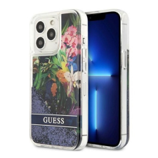 Guess Liquid Glitter Flower Apple iPhone 13 Pro hátlap tok, kék tok és táska