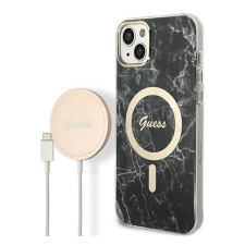 Guess Marble MagSafe Apple iPhone 14 Plus hátlap tok, fekete+ MagSafe töltő tok és táska