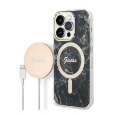 Guess Marble MagSafe Apple iPhone 14 Pro Max hátlap tok, fekete + MagSafe töltő tok és táska