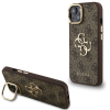 Guess PU 4G Metal Logo Apple iPhone 14 hátlap tok kitámasztható kamera peremmel, barna-arany