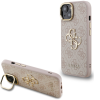 Guess PU 4G Metal Logo Apple iPhone 14 hátlap tok kitámasztható kamera peremmel, rózsaszín-arany