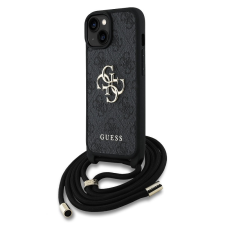Guess PU 4G Metal Logo Crossbody Strap iPhone 15 hátlap tok, fekete tok és táska