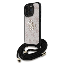 Guess PU 4G Metal Logo Crossbody Strap iPhone 15 Pro hátlap tok, rózsaszín tok és táska