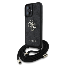 Guess PU 4G Metal Logo Crossbody Strap iPhone 16 hátlap tok, fekete tok és táska