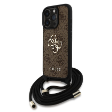 Guess PU 4G Metal Logo Crossbody Strap iPhone 16 Pro hátlap tok, barna tok és táska