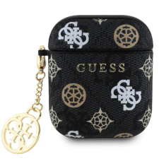 Guess PU 4G Peony Charm Apple AirPods 1/2 tok, fekete fülhallgató, fejhallgató tok
