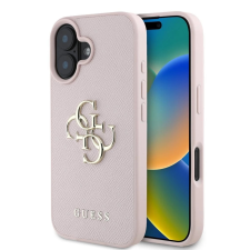 Guess PU barázdált 4G Metal Logo tok iPhone 16 készülékhez rózsaszín tok és táska
