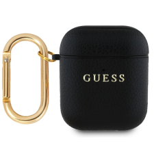Guess PU Grained Classic Logo Apple AirPods 1/2 tok, fekete fülhallgató, fejhallgató tok