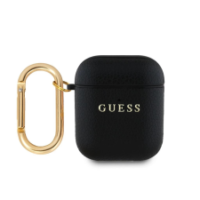 Guess PU Grained Classic Logo tok AirPods 1/2 készülékhez fekete fülhallgató, fejhallgató tok