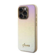 Guess PU Leather Iridescent Metal Script iPhone 15 Pro Max tok, arany tok és táska