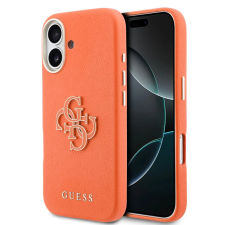 Guess PU Resin Logo Apple iPhone 17 tok kameravédő peremmel, narancs-arany tok és táska