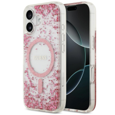 Guess Resin Bottom Glitter Apple iPhone 17 MagSafe tok, csillámos, átlátszó-rózsaszín tok és táska