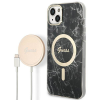 Guess tok+ töltő iPhone 14 6,1" fekete Márvány MagSafe keménytok