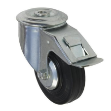  Gumi szállító kerék középső nyílással, 100 mm-es átmérő, forgó kerék fékkel, csúszó csapágy teher gumiabroncs