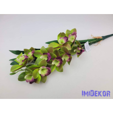 Gumis mű cymbidium orchidea levéllel 54cm - Zöldes dekorációs kellék