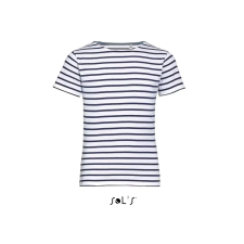  Gyerek MILES tengerészcsíkos pamut póló, SOLS SO01400, White/Navy-8A gyerek póló