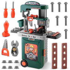  Gyerekműhely kiegészítőkkel gurulós bőrönddel zöld Ricokids barkácsolás, építés