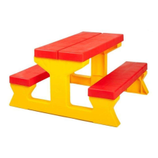  Gyermek kerti garnitúra - Asztal és pad piros - sárga gyermekbútor