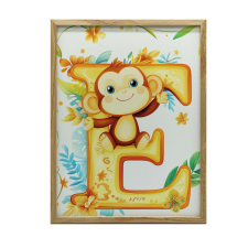  GYERMEK PLAKÁT &quot;E&quot; BETŰ FEKETE KERETBEN 70x100 CM majommal grafika, keretezett kép