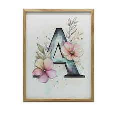 GYERMEKEK PLAKÁTA A BETŰ VIRÁGAL ARANY KERETBEN 70x100 CM grafika, keretezett kép