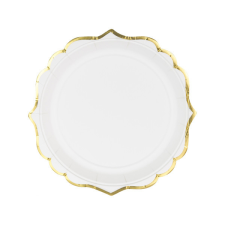 Gyertya &amp; Decor Papír tányér fehér arany szegéllyel party kellék
