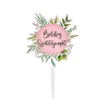 Gyertyakovács Sziluett beszúró, Boldog Születésnapot, zöld levéllel, rózsaszín