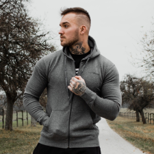 GymBeam Zipper Hoodie Grey Black pulcsi M férfi pulóver, kardigán