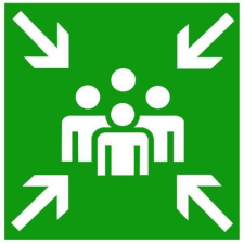  Gyülekezőhely - műanyag, 300*300mm információs tábla, állvány