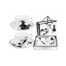  H.C.017-3103 Porceláncsésze+alj 250ml, 2 személyes, fekete macskás bögrék, csészék