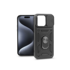 Haffner Apple iPhone 15 Pro ütésálló hátlap gyűrűvel és kameravédővel - Slide Armor - fekete tok és táska