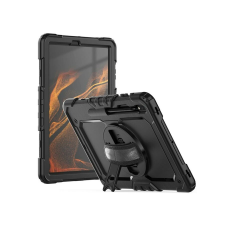 Haffner Samsung SM-T970/T976 Galaxy Tab S7+ / SM-X800/X806 Tab S8+ 12.4 ütésálló tablet tok 360 fokos védelemmel, 4H kijelzővédő üveggel - Solid - fekete (ECO          csomagolás) tablet tok