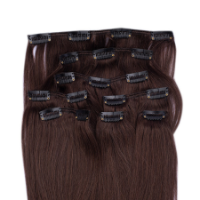 HairExtensionShop Csatos Emberi Póthaj Sötétbarna Színben 60cm (Szín #4) póthaj