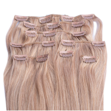 HairExtensionShop Csatos Emberi Póthaj Világos Aranyszőke Színben 50cm (Szín #18) póthaj