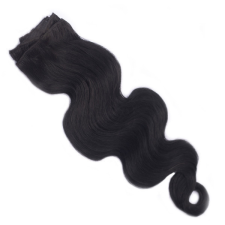 HairExtensionShop Csatos Hullámos Emberi Póthaj Fekete Színben 60cm Body Wave (Szín #1) póthaj