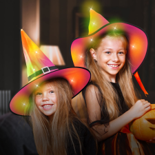 Halloween-i LED-es boszorkány kalap - színes, poliészter - 38 cm dekoráció