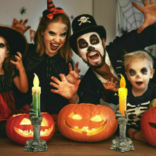 Halloween ledes világító csontvázkéz gyertya NARANCS dekoráció