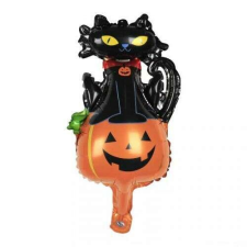 Halloweeni party dekoráció, tök és fekete macska fólia lufi. dekoráció