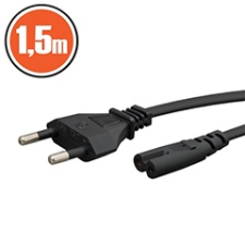  Hálózati dugvillás tápkábel  (2x0.5 mm2) 1.5 méter, fekete kábel és adapter