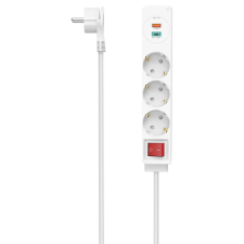 Hama 223185 Elosztó 3 aljzat 2x USB 1.4m fehér kapcsolós hosszabbító, elosztó