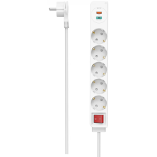 Hama 223186 Elosztó 5 aljzat 2x USB 1.4m fehér kapcsolós hosszabbító, elosztó