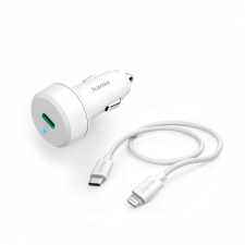 Hama Car Quick Charger with Lightning Charging Cable, PD 20W 1 m White kábel és adapter