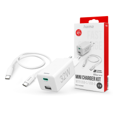 Hama hálózati töltő adapter USB-A + Type-C bemenettel + Type-C - Type-C kábel - 32W - HAMA Mini Charger Kit PD3.0 + QC3.0 - fehér (201692) mobiltelefon kellék