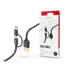 Hama USB-A - micro USB / Type-C adat- és töltőkábel 1 m-es vezetékkel - HAMA 2in1 USB-Cable - fekete mobiltelefon kellék