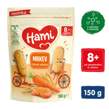 HAMI Gyermek keksz sárgarépa 150g, 8. hónaptól kezdődően csokoládé és édesség