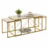  Hanah Home Coffee Table Set Travertine Gold Defne - Gold, Travertine