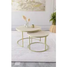  Hanah Home dohányzóasztal szett Gold Travertine Milas - Arany, Travertin bútor