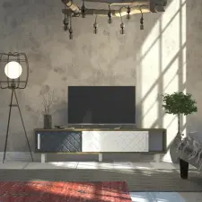  Hanah Home TV Stand Oak White Anthracite Rob - Ud, White, Anthracite bútor