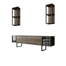  Hanah Home TV Unit Walnut Black Chrome Line - Walnut, Black bútor