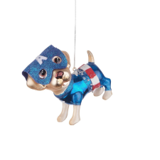 HANG ON üveg karácsonyfadísz, szuperhős kutya 'Captain America' 11 x 7cm karácsonyfadísz