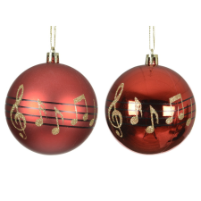  Hangjegy mintás műa. gömb piros 8cm karácsonyfadísz